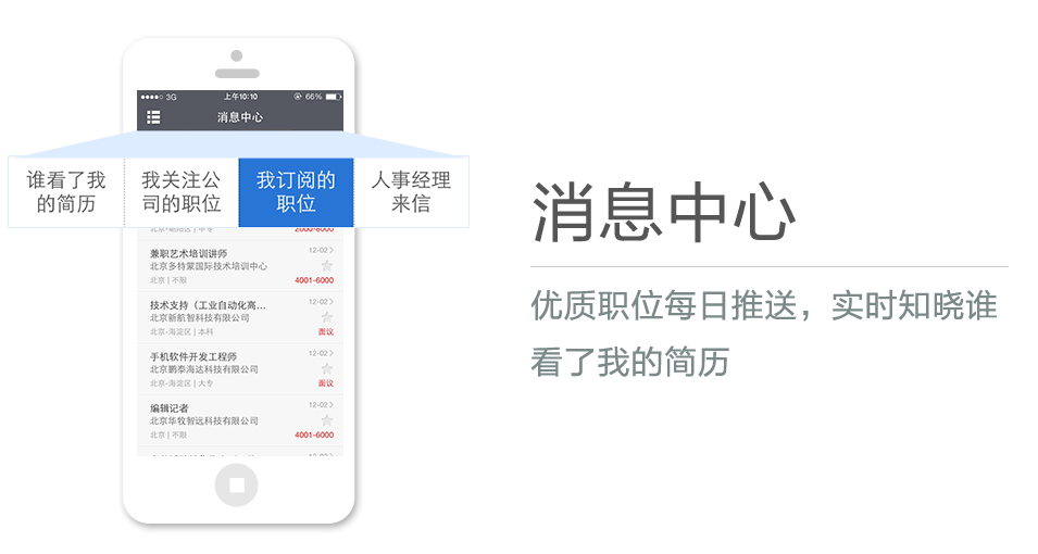 優(yōu)質(zhì)職位每日推送，實時知曉誰看了我的簡歷